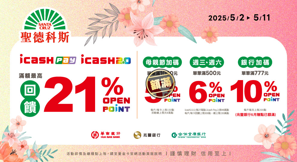 【聖德科斯母親節加碼滿額最高回饋21%】
